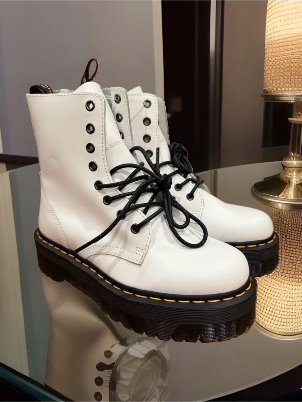 Dr. Martens Jadon Smooth White Leather Platform Combat Boots — W8 / M7 NWT